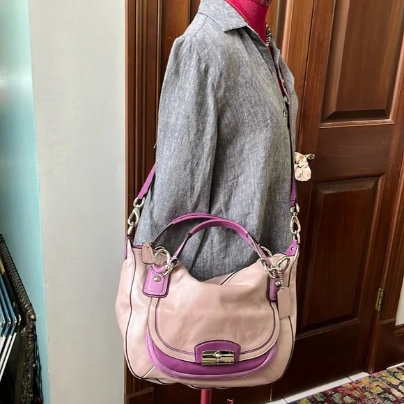 Coach  Kristin satchel  shoulder/Crossbody bag  color block Pearl Violet/ purple - Picture 3 of 17